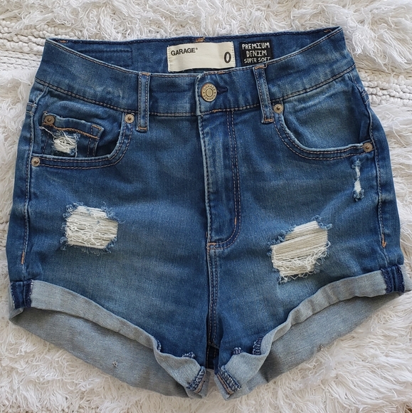 Garage Retro High Waist Shorts with Distressing - Picture 3 of 8